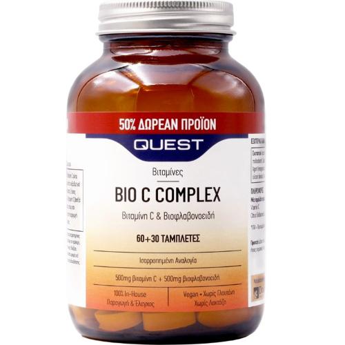 Quest Bio C Complex Συμπλήρωμα Διατροφής Βιταμίνης C & Βιοφλαβονοειδών για Μέγιστη Απορρόφηση για την Υγεία Ανοσοποιητικού με Αντιοξειδωτικές Ιδιότητες 1000mg, 90tabs σε Ειδική Τιμή